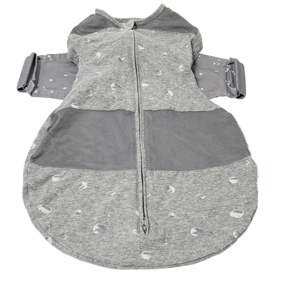Happiest Baby SNOO Sleep Sack Swaddle Sz S 100% Organic Cotton Gray Planets